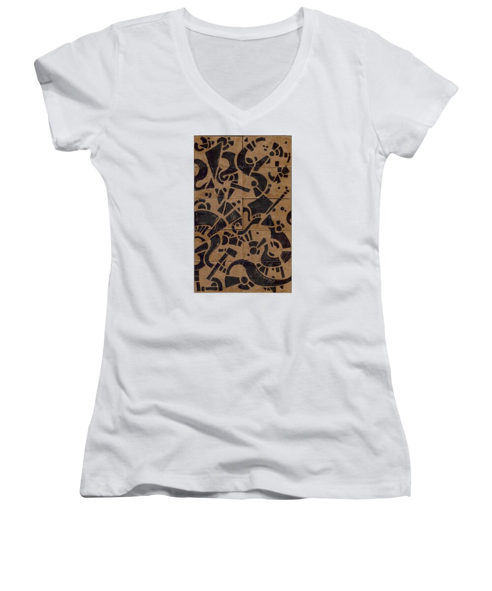 Pattern Women's V-Neck featuring the drawing Flipside 1 Panel E by Joseph A Langley