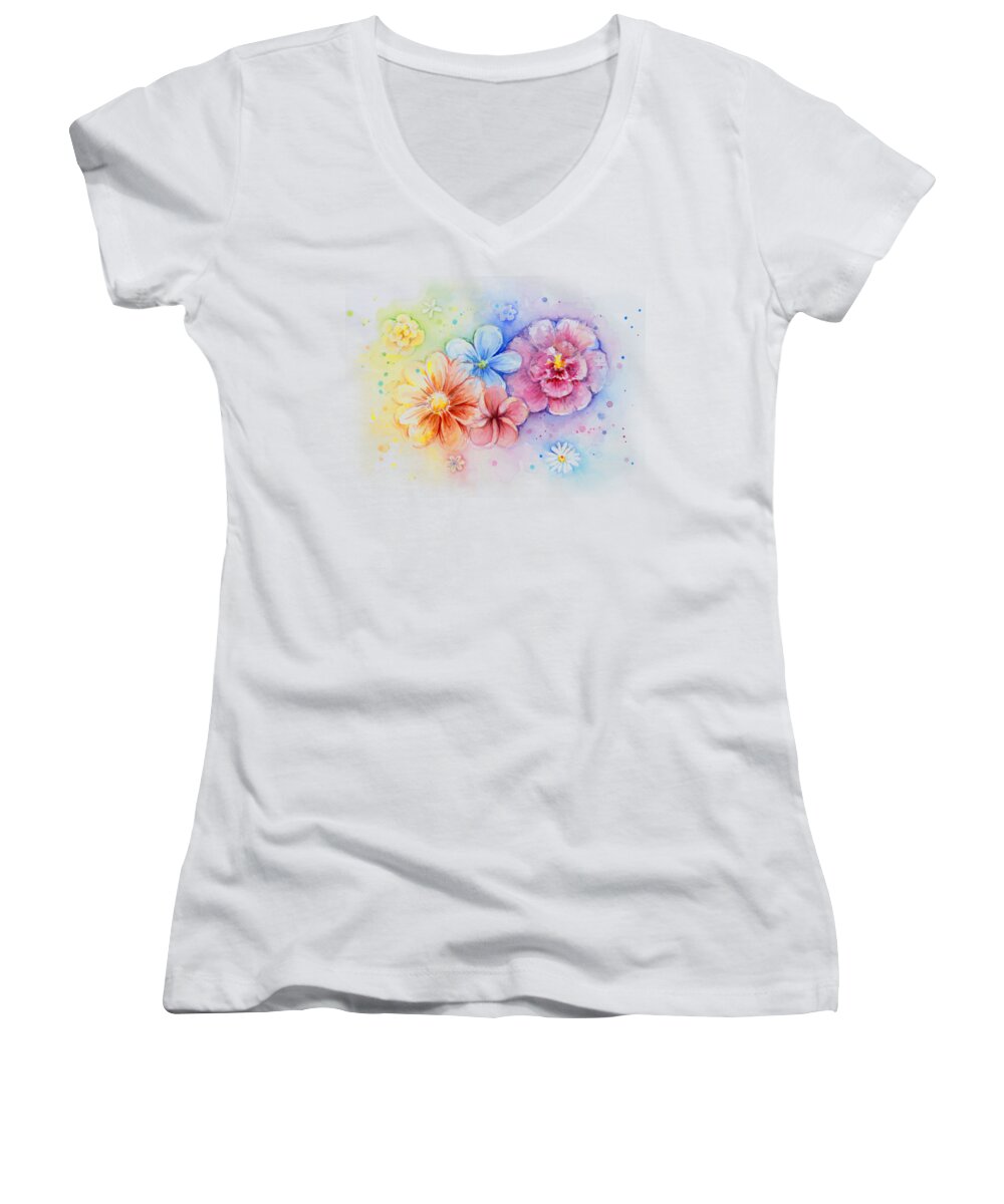 Flower Women's V-Neck featuring the painting Flower Power Watercolor by Olga Shvartsur