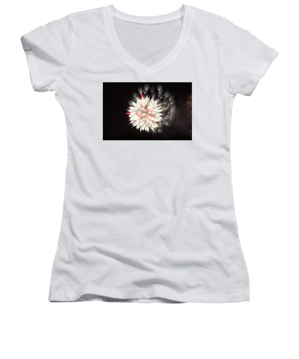 Fireworks Women's V-Neck featuring the photograph Flowers in the Sky by Alex Lapidus