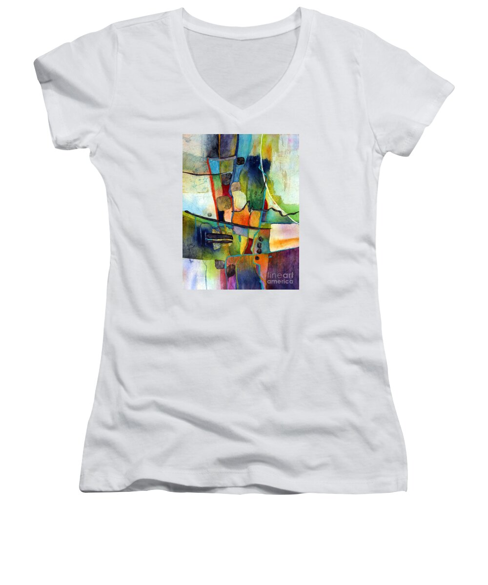 Abstract Women's V-Neck featuring the painting Fluvial Mosaic by Hailey E Herrera