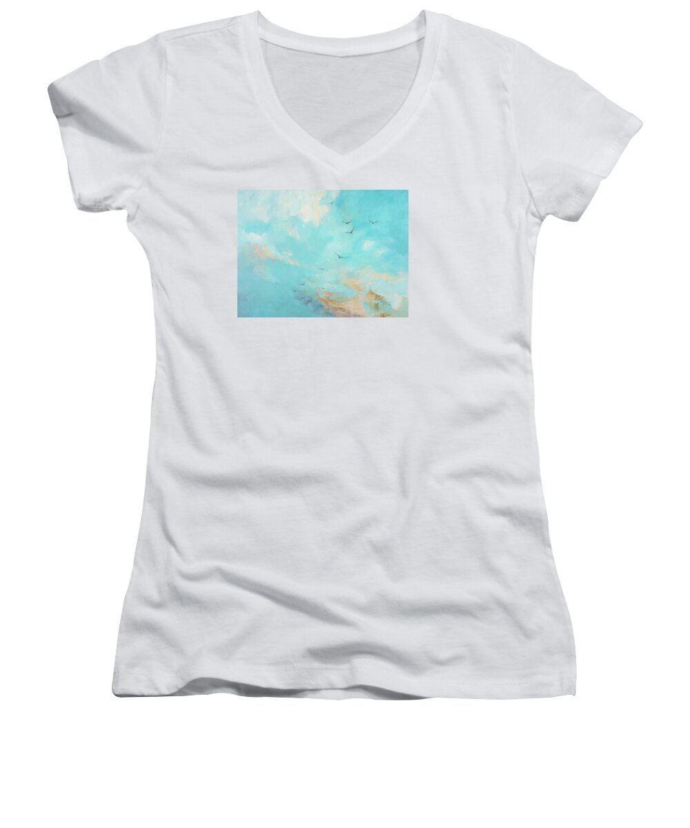 Sky Women's V-Neck featuring the painting Flying High by Dina Dargo