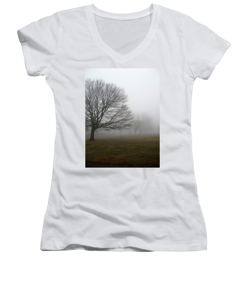 Landscape Women's V-Neck featuring the photograph Fog by John Scates