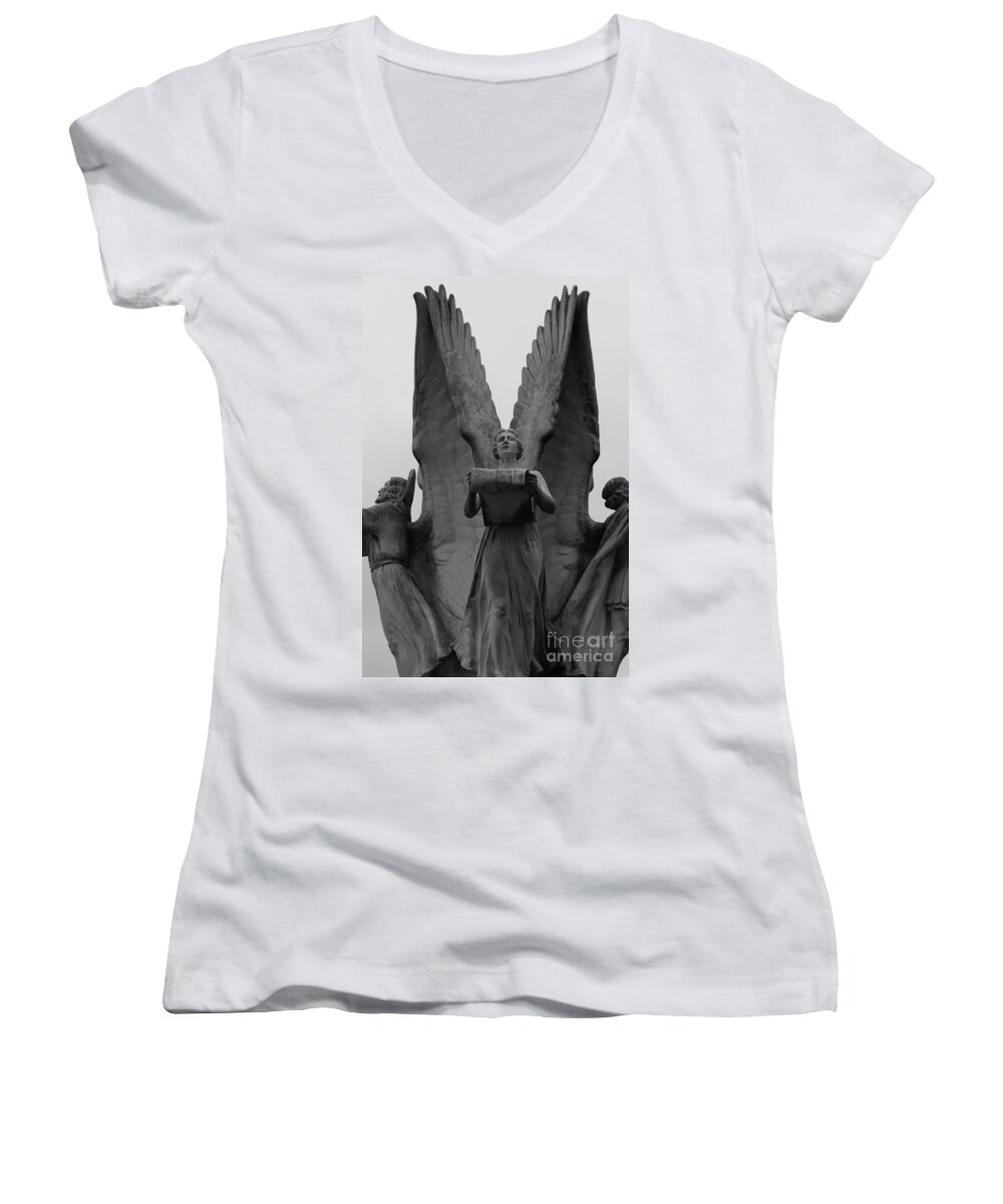 Four Angels Women's V-Neck featuring the photograph Four Angels by Theresa Cangelosi