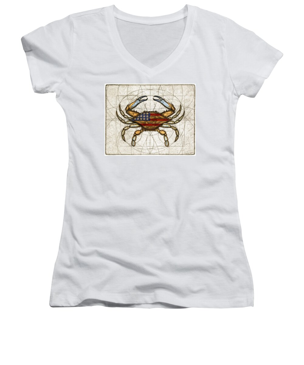 Charles Harden Women's V-Neck featuring the painting Fourth of July Crab by Charles Harden