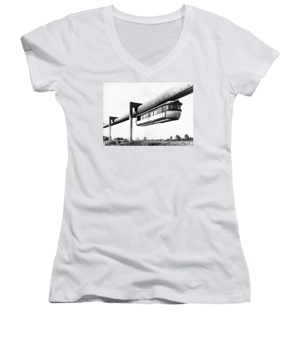 1950s Women's V-Neck featuring the photograph FRANCE: MONORAIL, 1950s by Granger