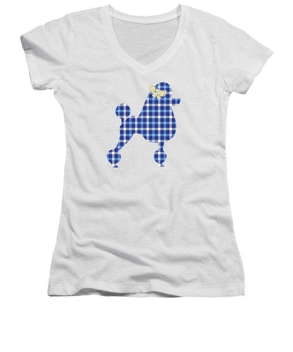 French Poodle Women's V-Neck featuring the mixed media French Poodle Plaid by Christina Rollo