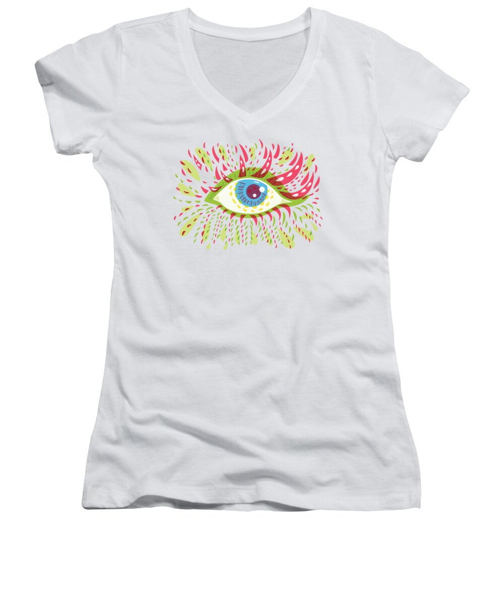 Eye Women's V-Neck featuring the digital art From Looking Psychedelic Eye by Boriana Giormova