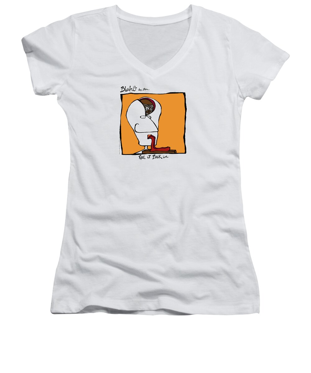 Face Up Women's V-Neck featuring the drawing Reel It Back In by Dar Freeland