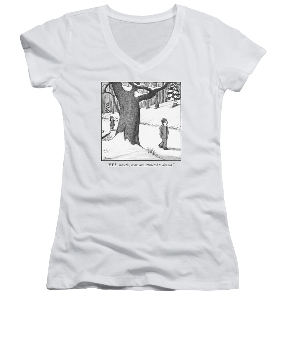 fyi Women's V-Neck featuring the drawing FYI Sweetie by Harry Bliss