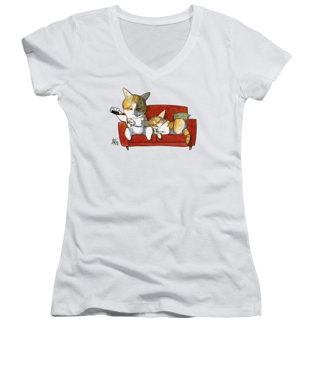 Pet Portrait Women's V-Neck featuring the drawing Galmiche 3258 by John LaFree