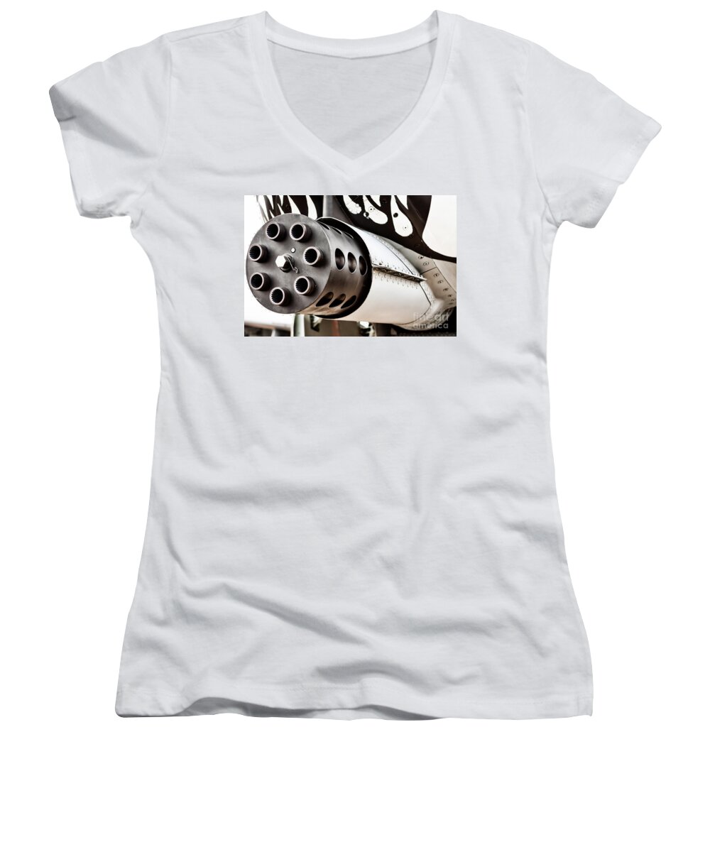 30mm Women's V-Neck featuring the photograph Gatling by Lawrence Burry