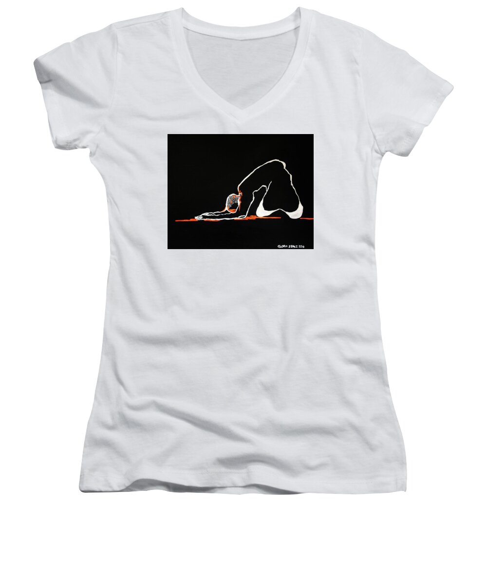 Jesus Women's V-Neck featuring the painting Gethsemanes Call by Gloria Ssali