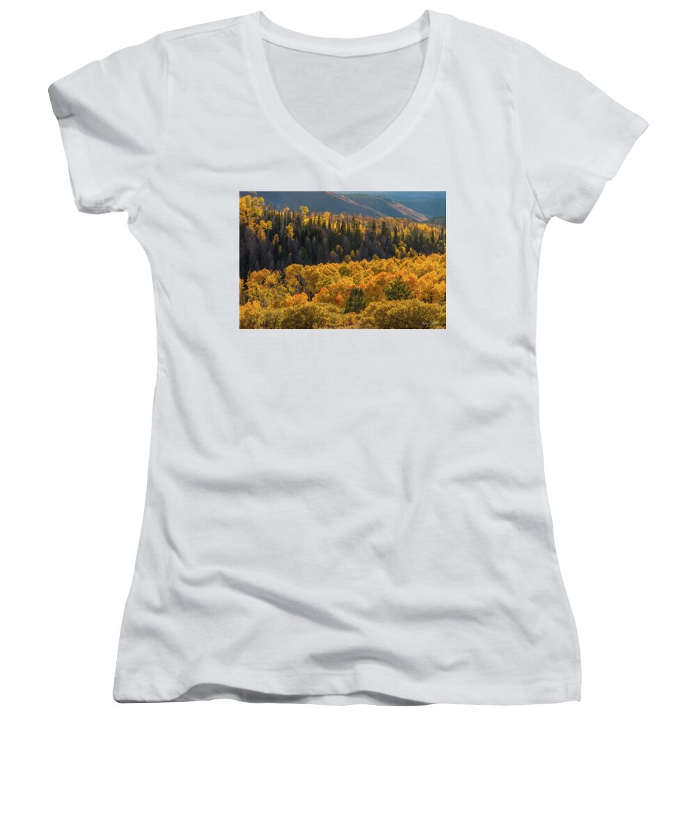 Moab Women's V-Neck featuring the photograph Geyser Pass Road, La Sal Mountains by Dan Norris