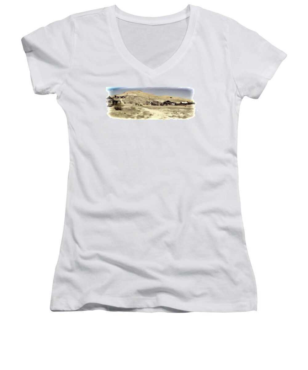 Brown Women's V-Neck featuring the photograph Ghost Town Textured by Joe Lach