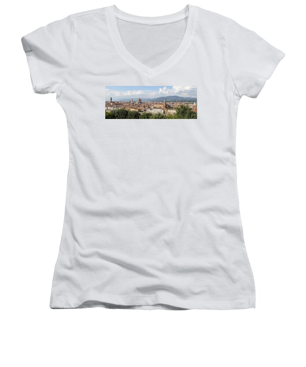  Florence Women's V-Neck featuring the photograph Goodbye to Florence by Allan Levin