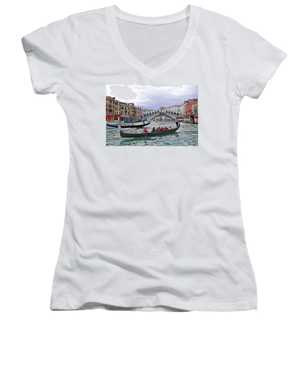 Venice Women's V-Neck featuring the photograph Grand Canal Scene by Caroline Stella