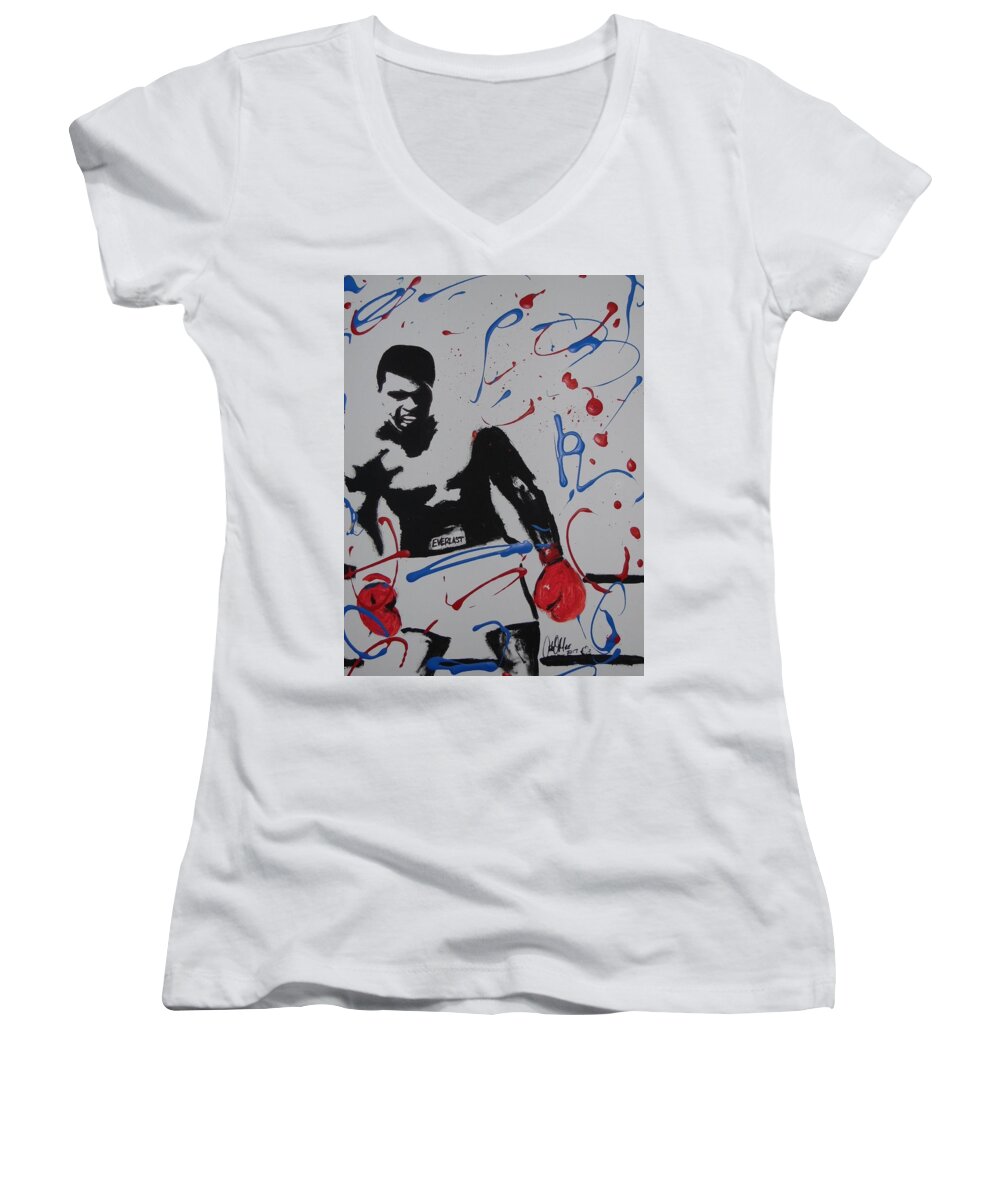 Ali Women's V-Neck featuring the painting Great ones live on by Antonio Moore