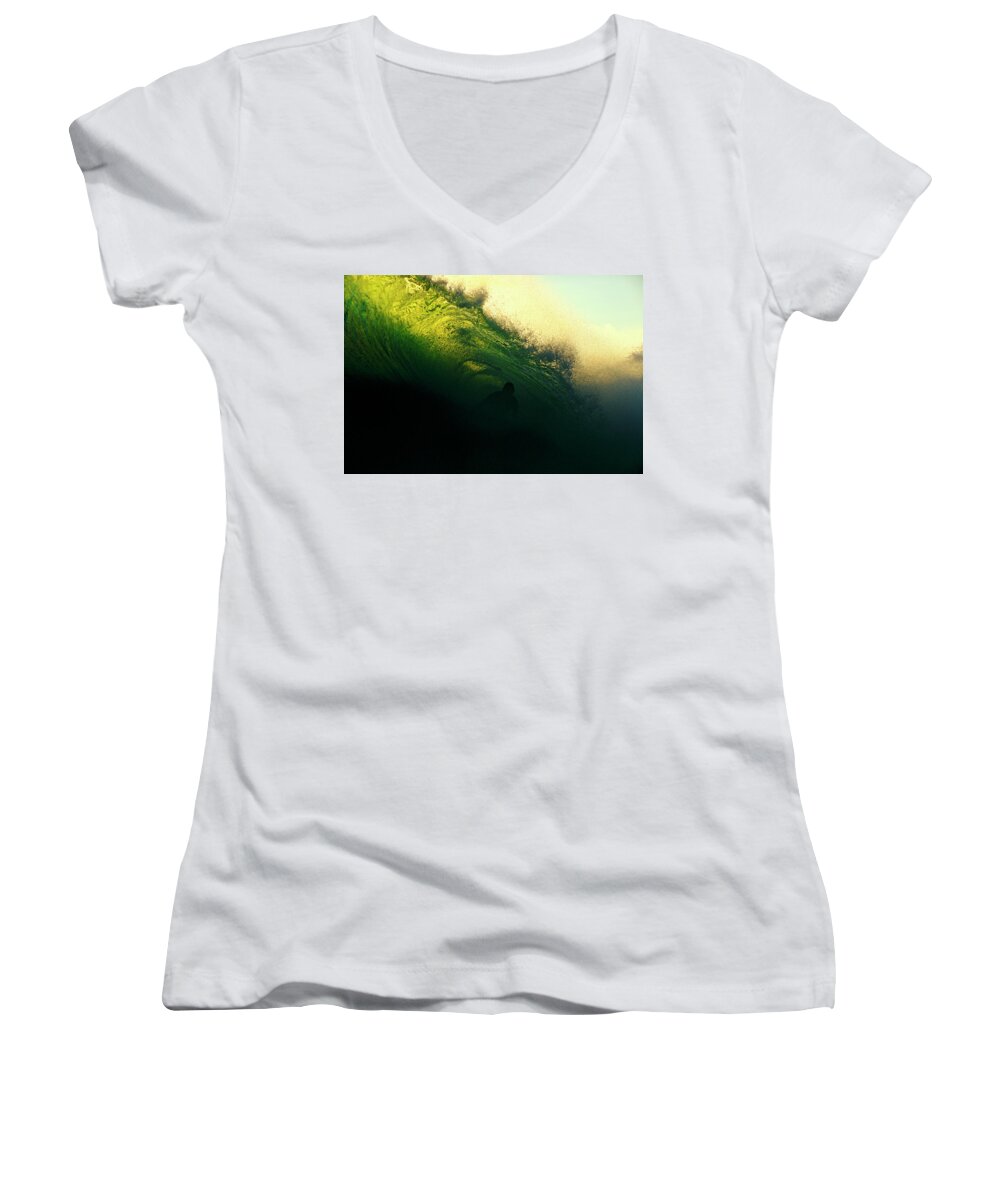 Surfing Women's V-Neck featuring the photograph Green And Black by Nik West