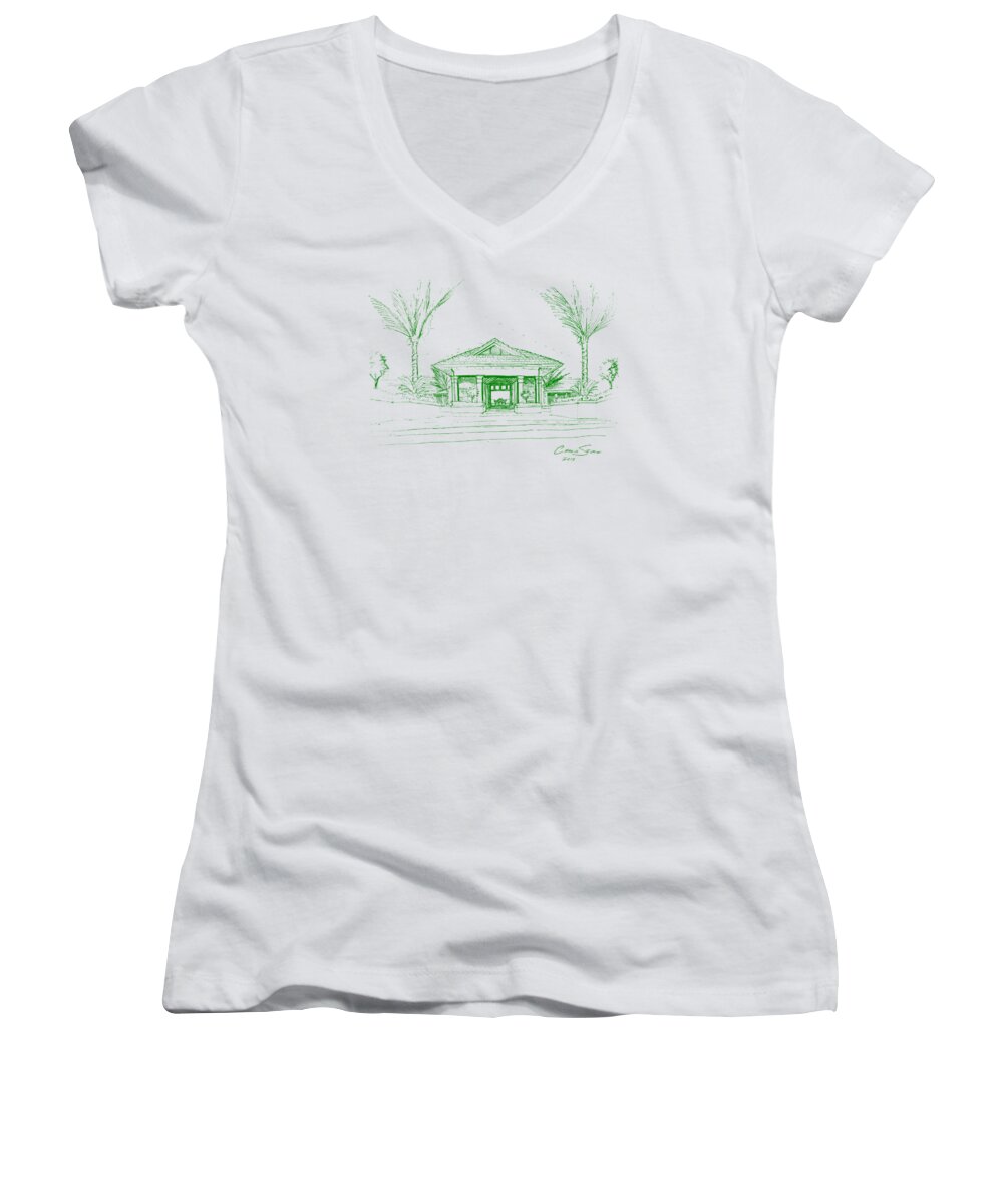  Women's V-Neck featuring the drawing green lines on transparent background 10.28.Islands-8 by Charlie Szoradi