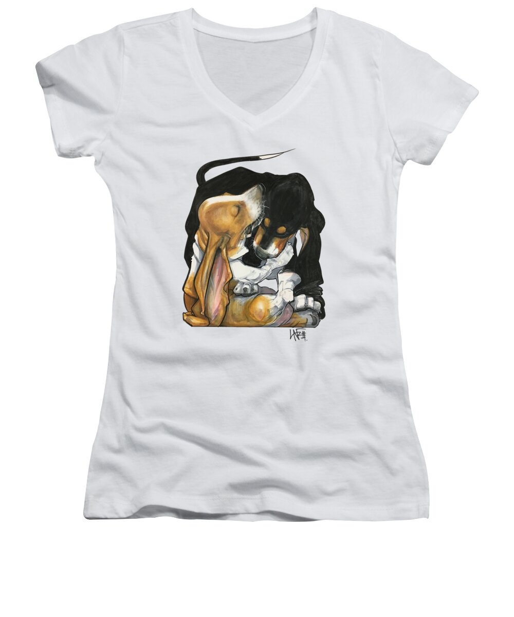 Pet Portrait Women's V-Neck featuring the drawing Haight 3020 by John LaFree