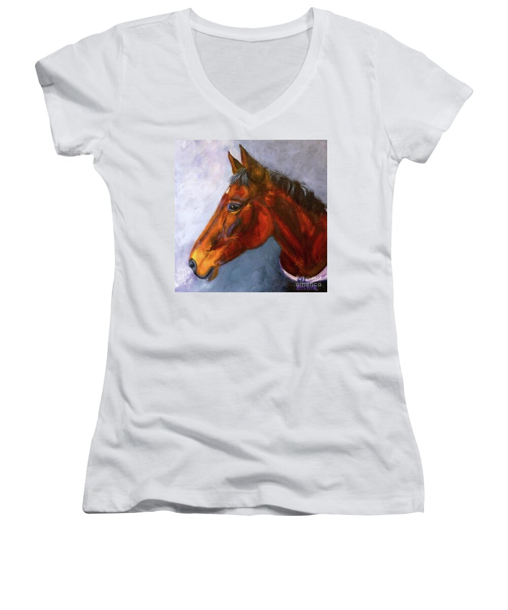Hanoverian Women's V-Neck featuring the painting Hanoverian Bay by Susan A Becker