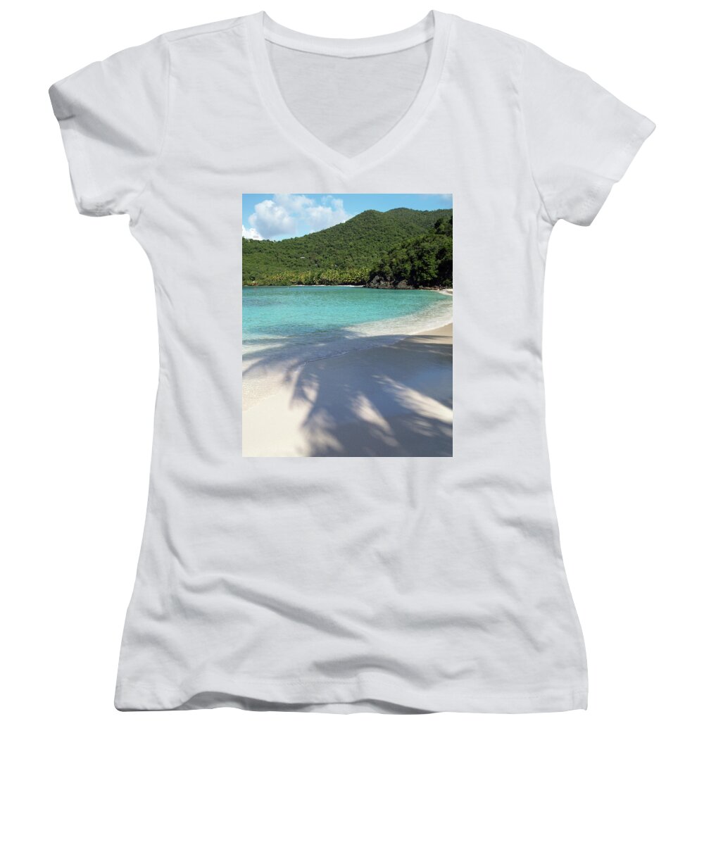 Hawksnest Bay Women's V-Neck featuring the photograph Hawksnest Bay and Gibney Beach by Pauline Walsh Jacobson