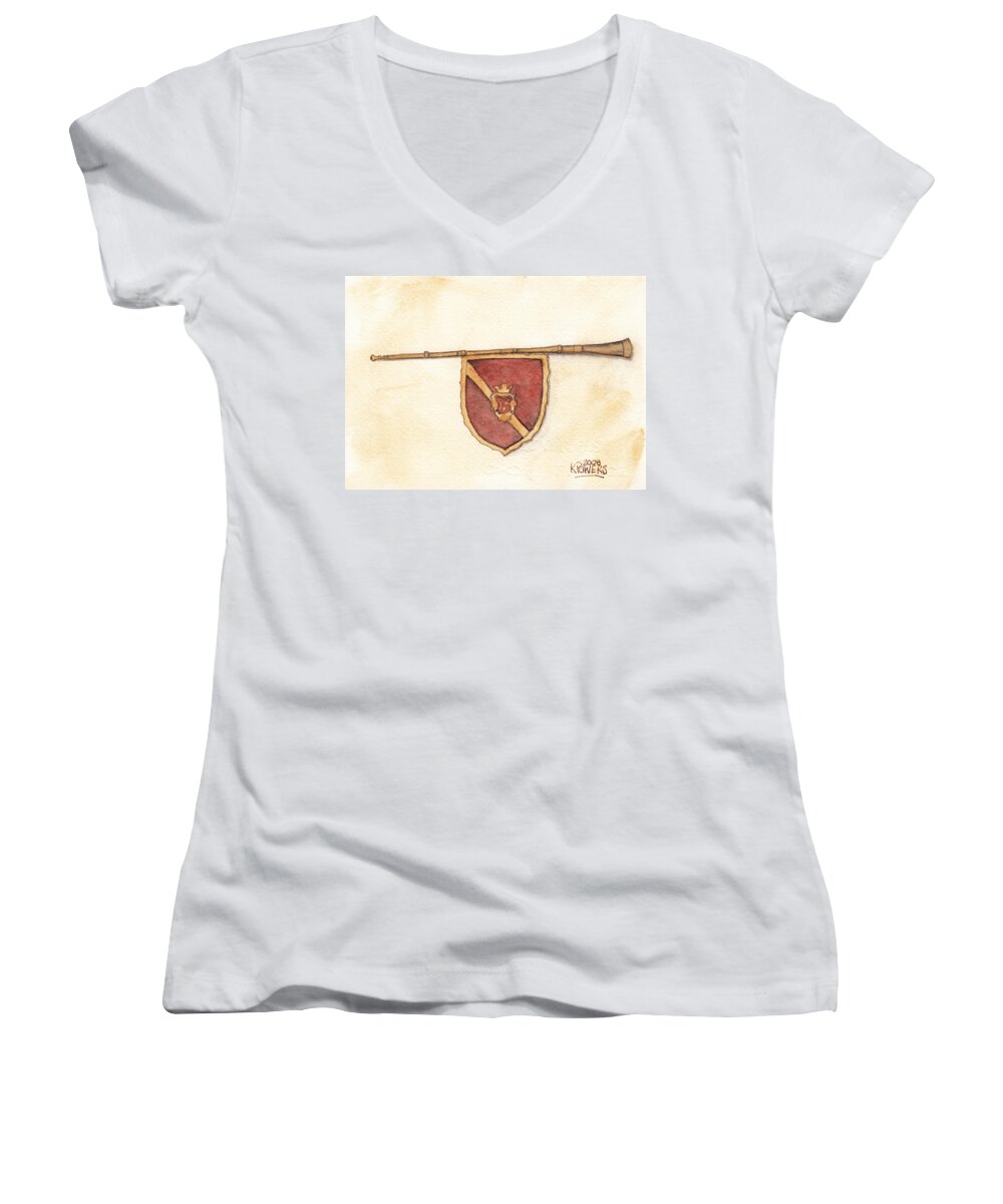 Heraldry Women's V-Neck featuring the painting Heraldry Trumpet by Ken Powers