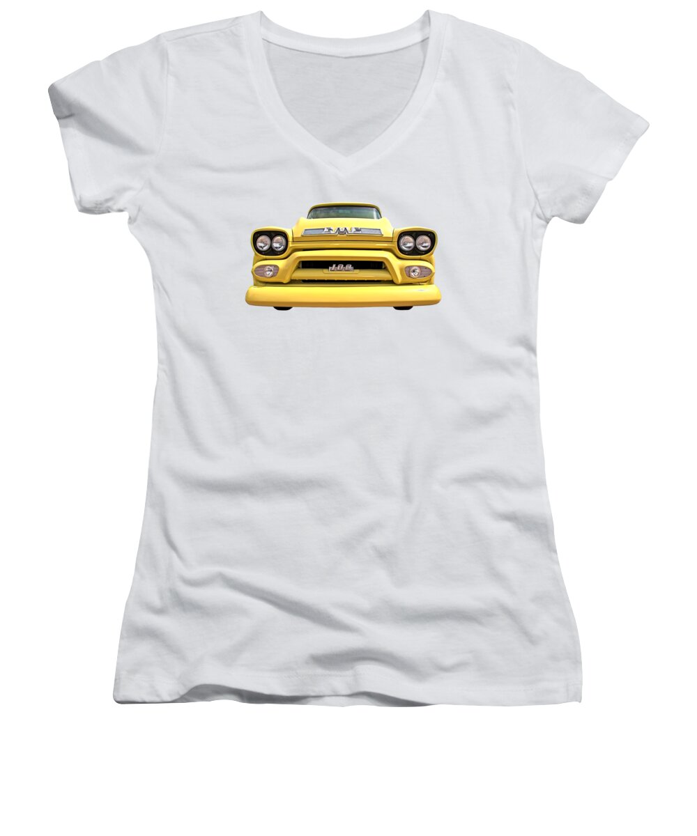 Gmc Truck Women's V-Neck featuring the photograph Here Comes The Sun - GMC 100 Pickup 1958 by Gill Billington