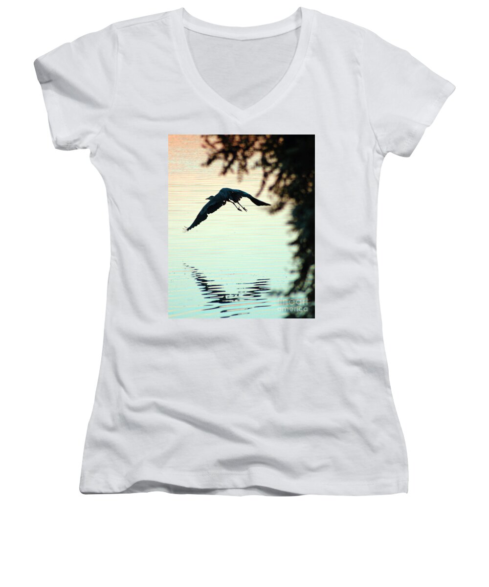 Clay Women's V-Neck featuring the photograph Heron At Dusk by Clayton Bruster