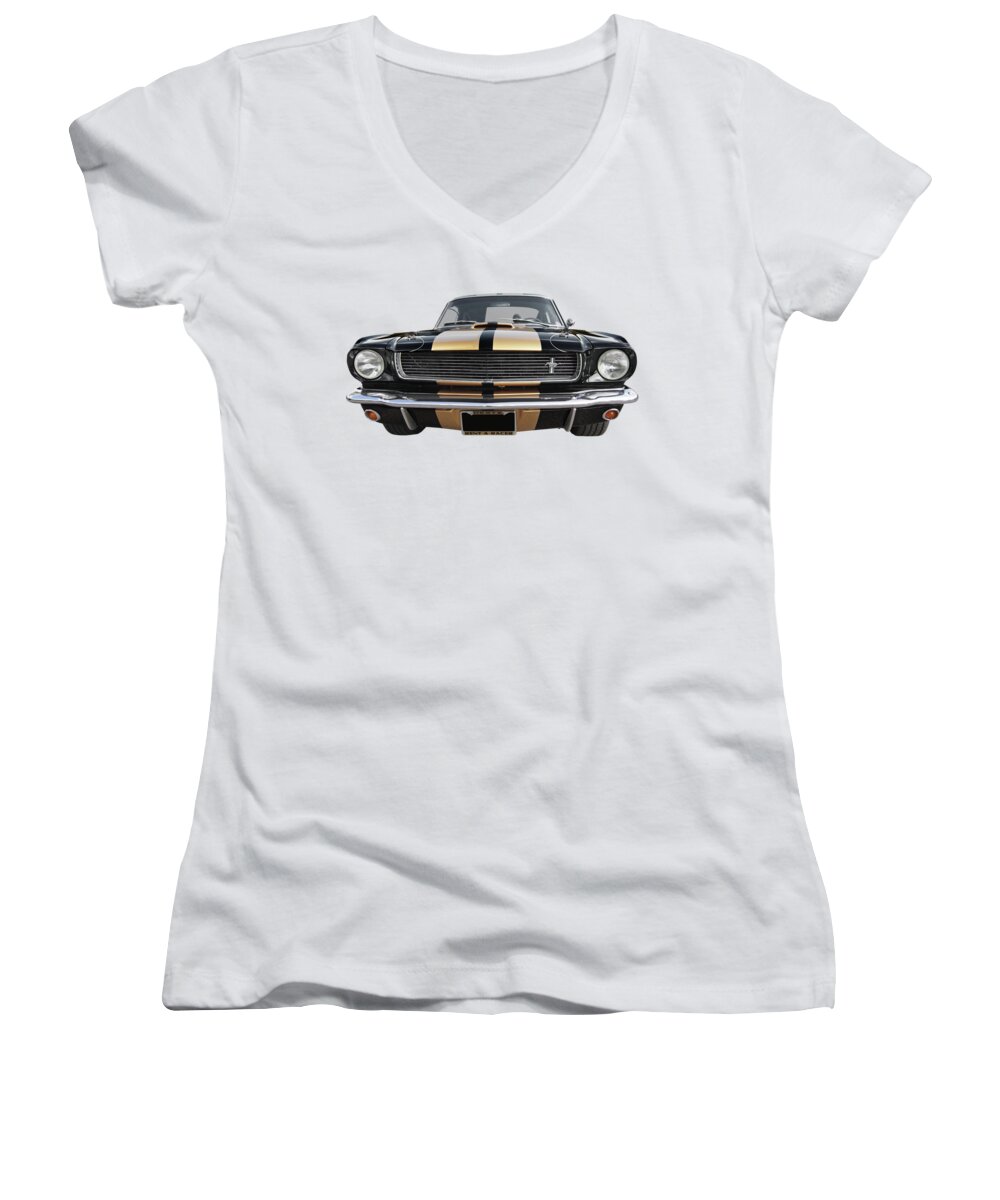 Ford Mustang Women's V-Neck featuring the photograph Hertz Rent a Racer Mustang 1966 by Gill Billington