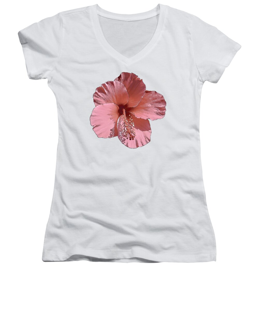  Hibiscus Women's V-Neck featuring the digital art Hibiscus Flower by Lena Owens - OLena Art Vibrant Palette Knife and Graphic Design