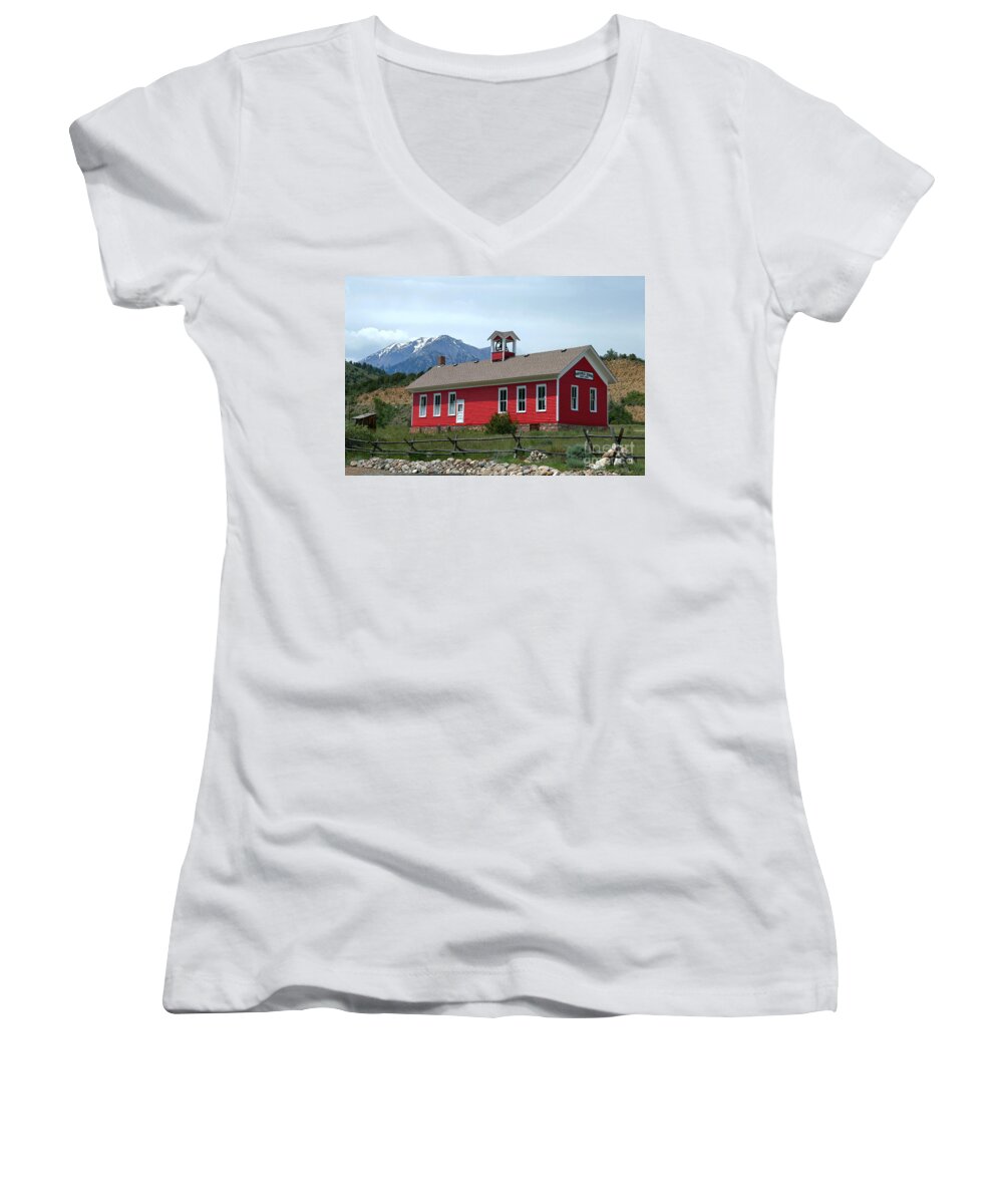 Maysville Women's V-Neck featuring the photograph Historic Maysville School in Colorado by Catherine Sherman
