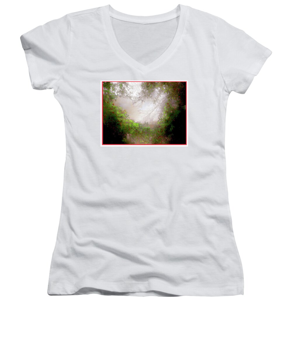 Holly Women's V-Neck featuring the photograph Holly Heart by Bonnie Willis
