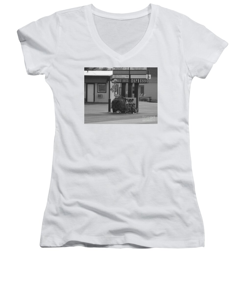 Homeless Women's V-Neck featuring the photograph Homeless Hoarder by Marie Neder