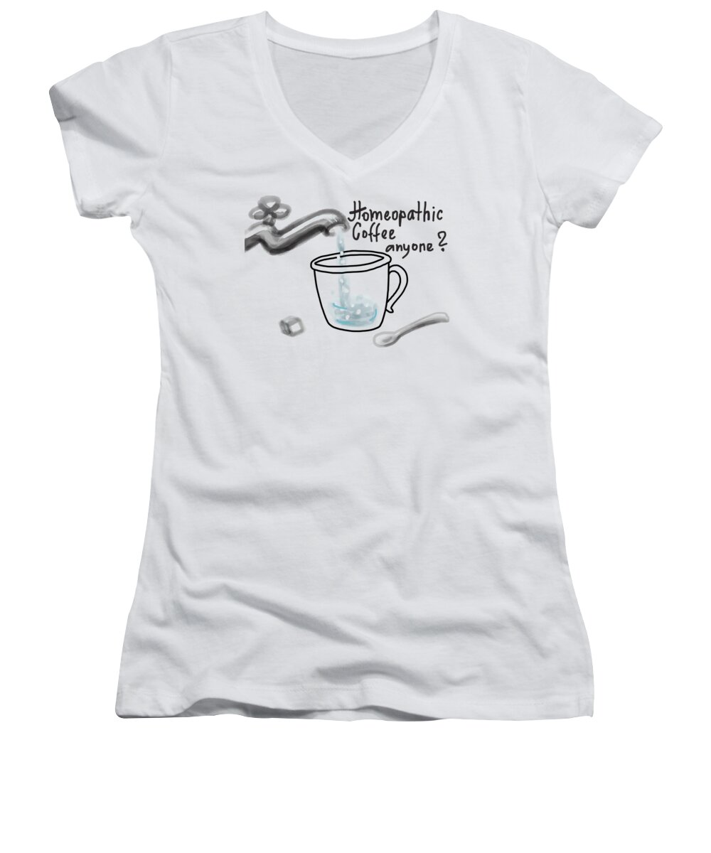 Homeopathy Women's V-Neck featuring the drawing Homeopathic coffee by Ivana Westin