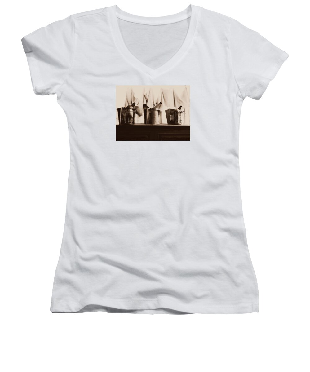 Honey Bee Women's V-Neck featuring the photograph Honeybee Smokers by Kristine Nora