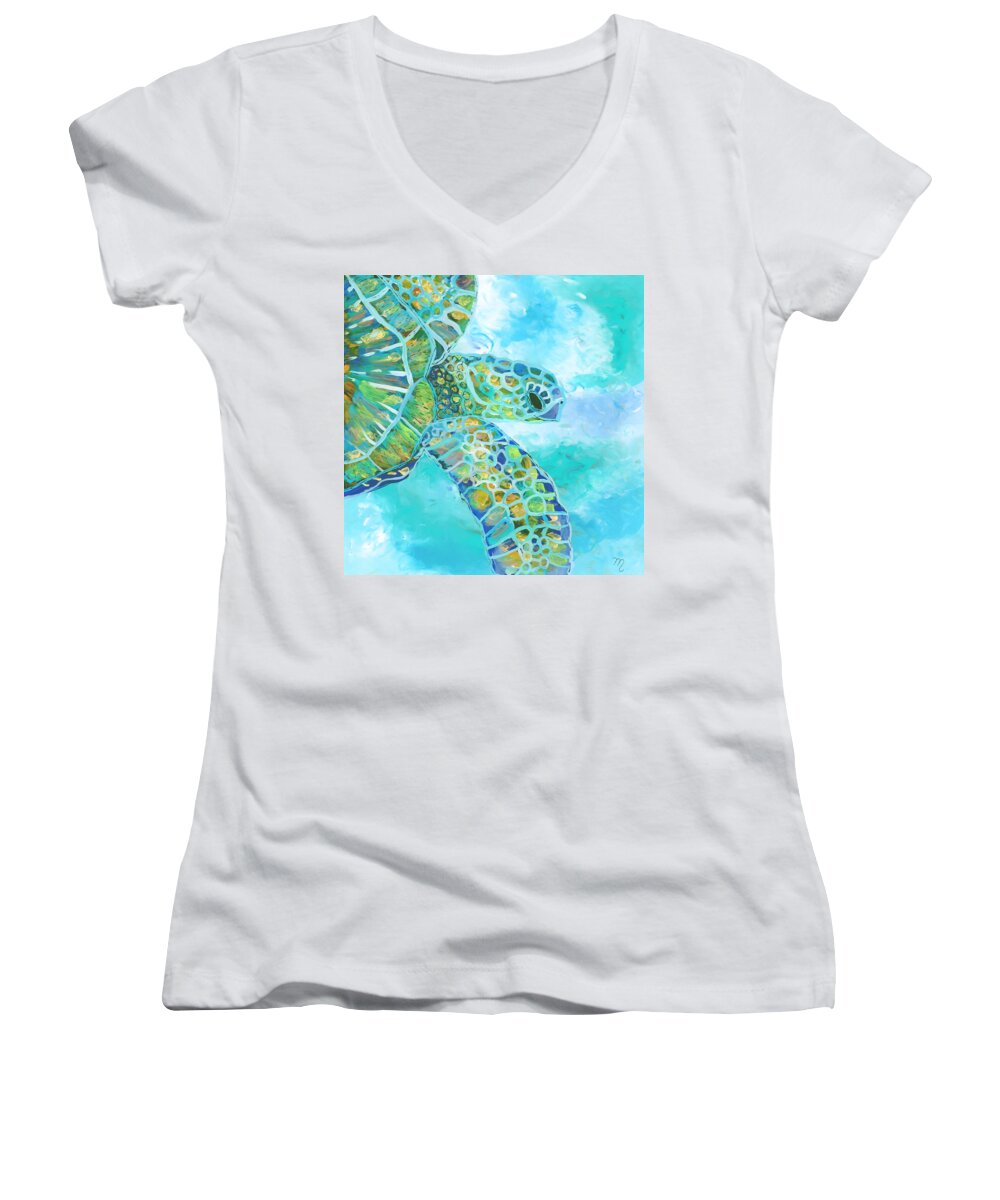 Honu Women's V-Neck featuring the painting Honu 11 by Marionette Taboniar