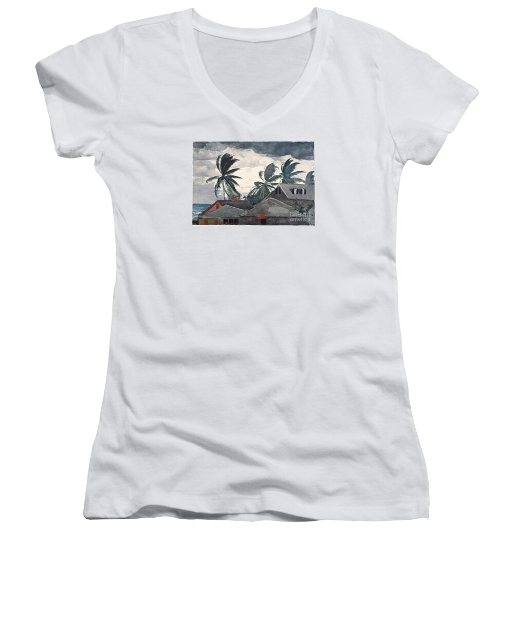  Women's V-Neck featuring the painting Hurricane in Bahamas by Celestial Images