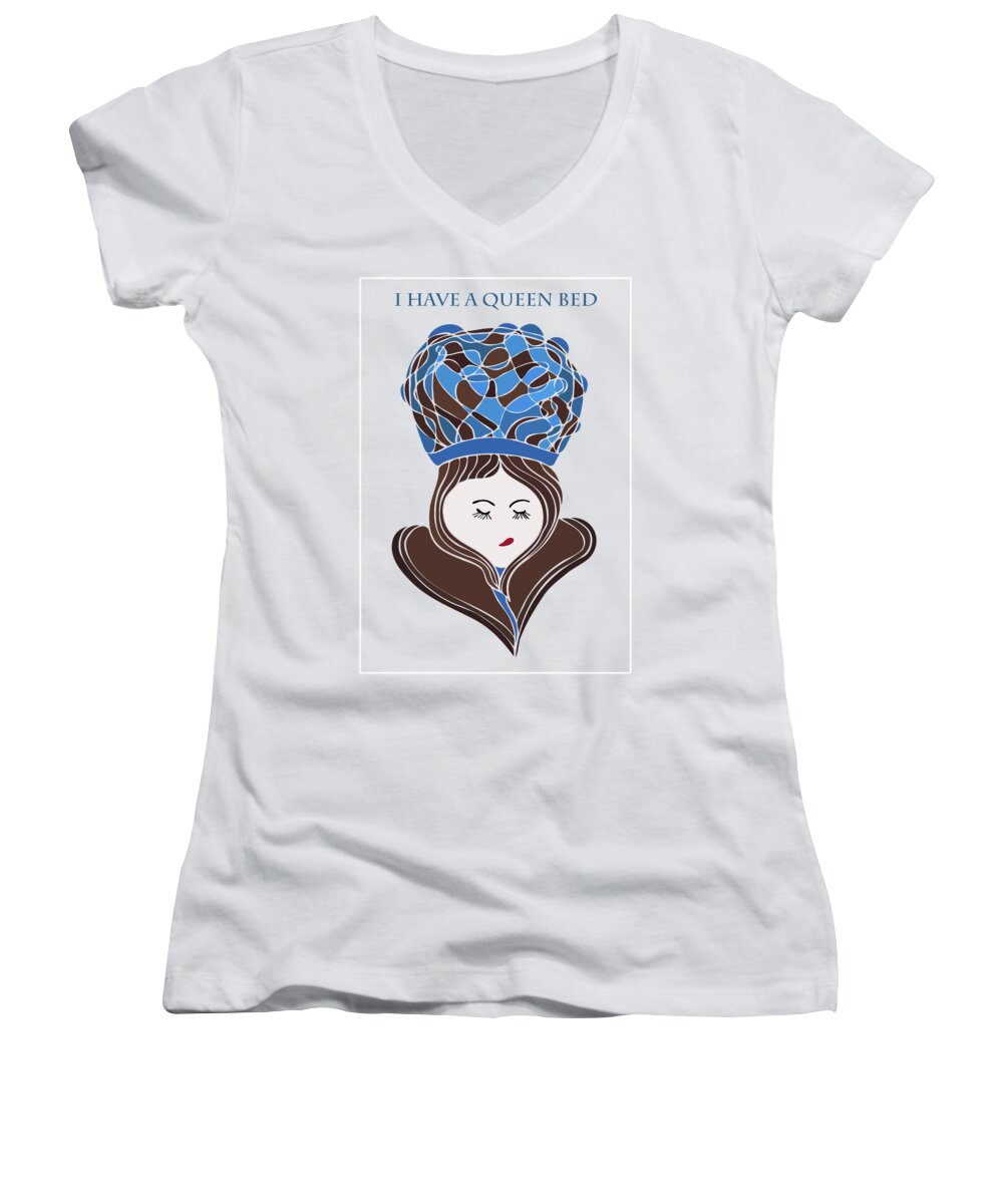 Frank Tschakert Women's V-Neck featuring the drawing I Have A Queen Bed by Frank Tschakert