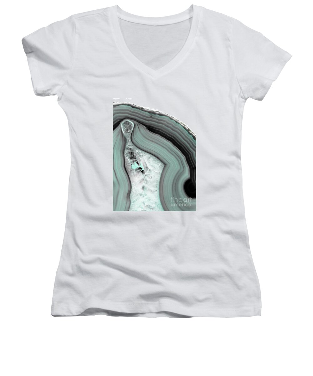 Blue Women's V-Neck featuring the photograph Iced Agate by Emanuela Carratoni
