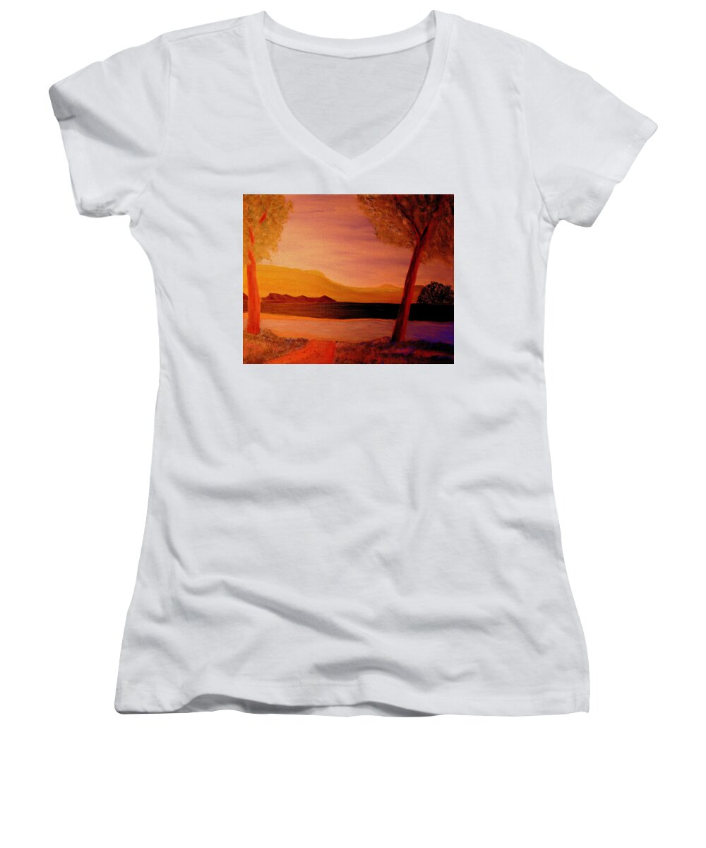 Landscape Women's V-Neck featuring the painting Impression Dawn by Bill OConnor