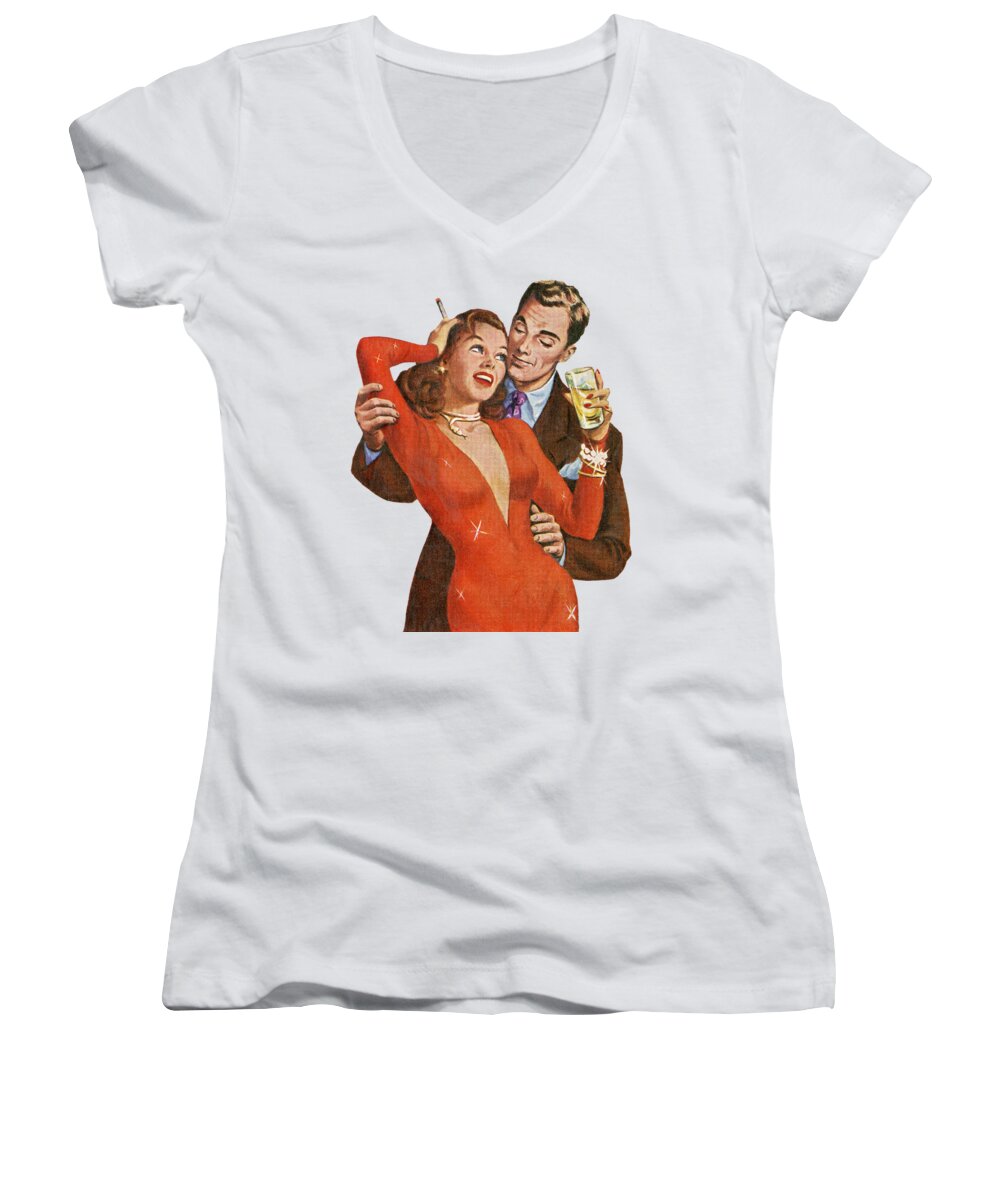 Retro Ad Women's V-Neck featuring the digital art Indulge Me by Kim Kent
