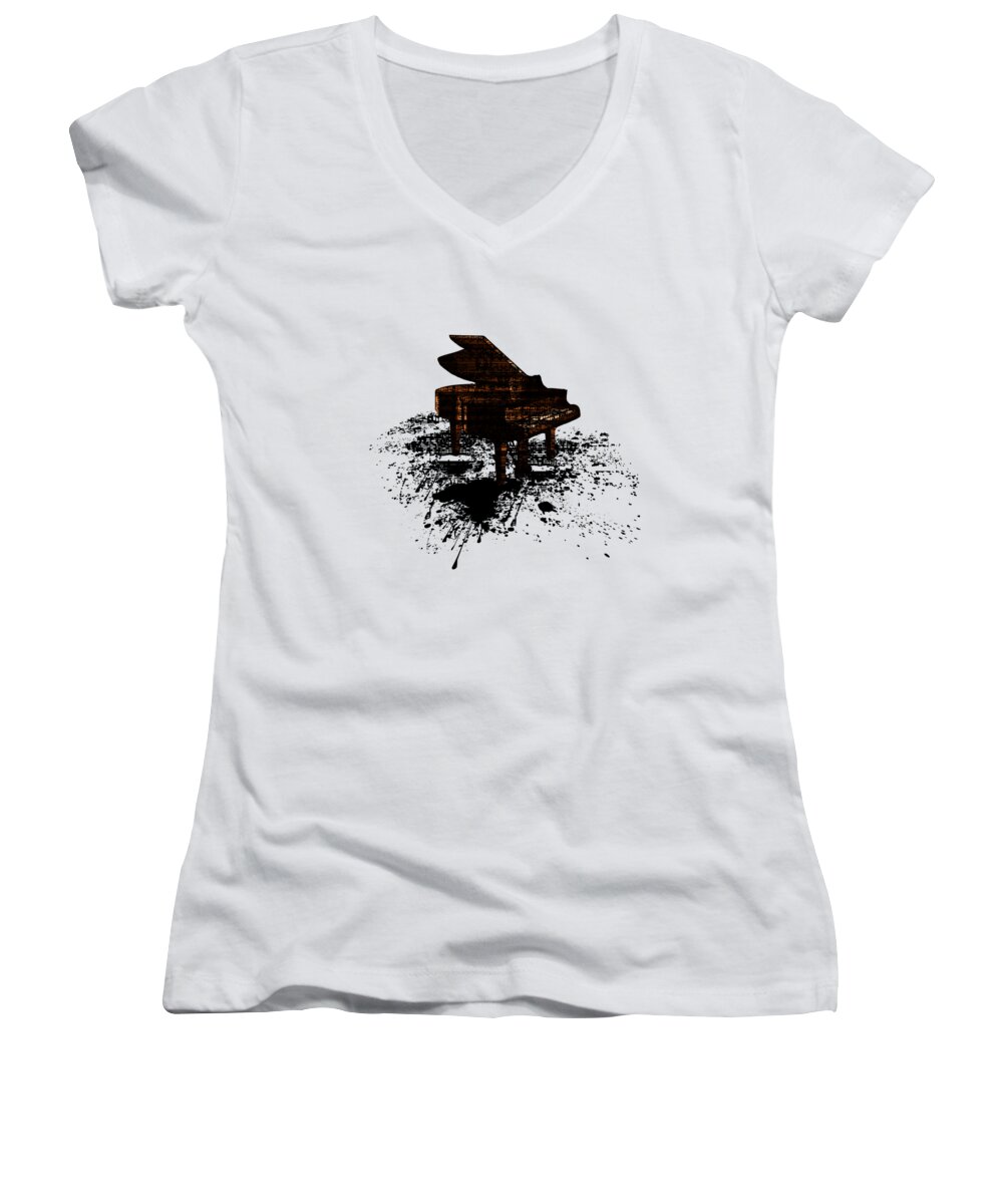 Ink Women's V-Neck featuring the digital art Inked Gold Piano by Barbara St Jean