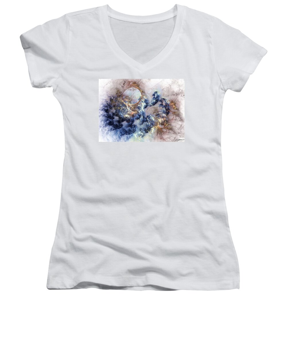 Abstract Women's V-Neck featuring the digital art Ion Storm by Casey Kotas