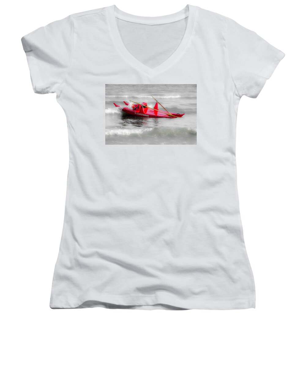 Salvataggio Women's V-Neck featuring the photograph Italian life guard boat by Wolfgang Stocker