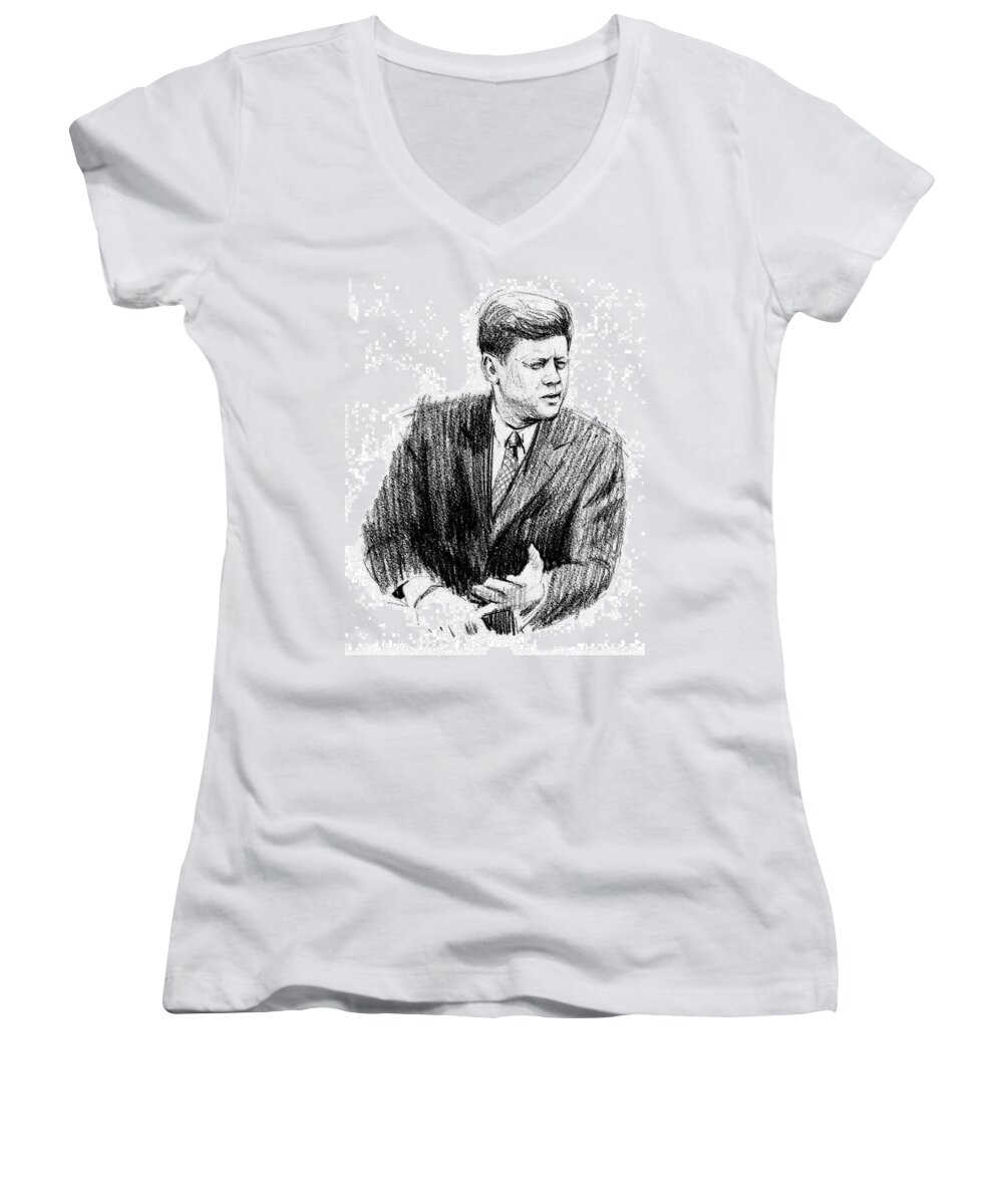 Jfk Women's V-Neck featuring the drawing JFK by Harry West