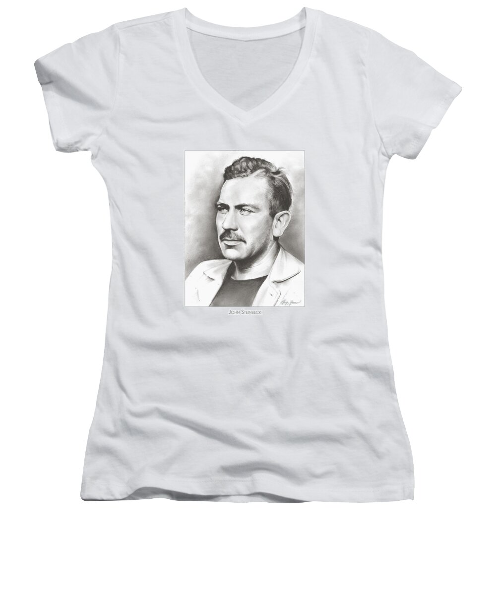 Author Women's V-Neck featuring the drawing John Steinbeck by Greg Joens