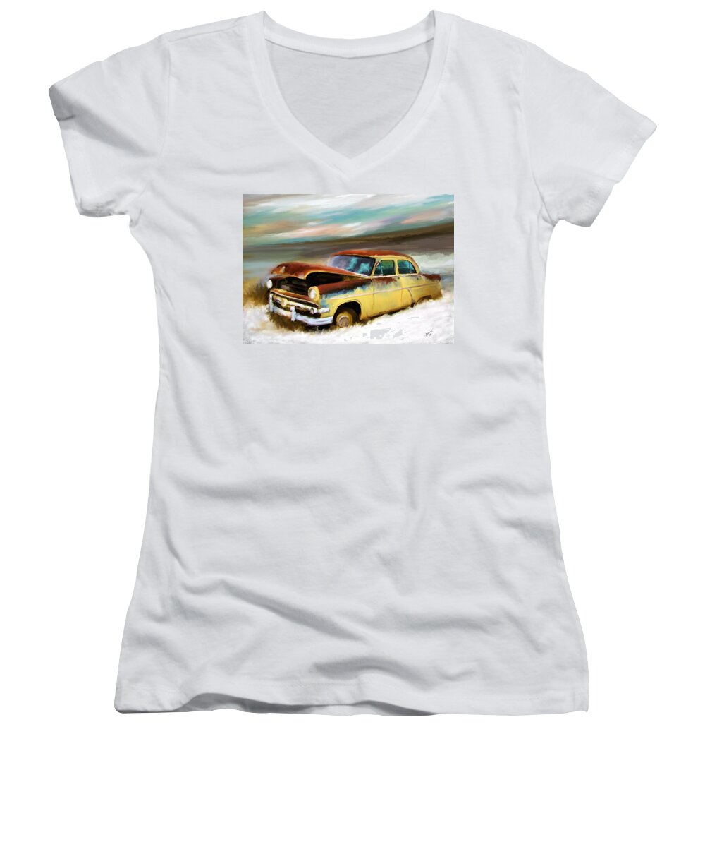 Digital Art Women's V-Neck featuring the painting Just Needs A Paint Job by Susan Kinney