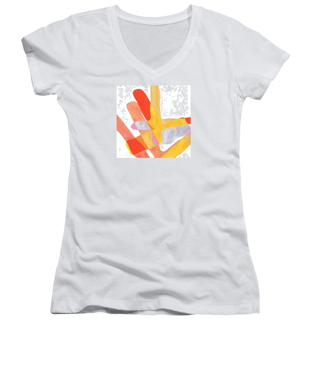 Abstract Women's V-Neck featuring the painting Karlheinz Stockhausen Tribute Falling Shapes by Dick Sauer