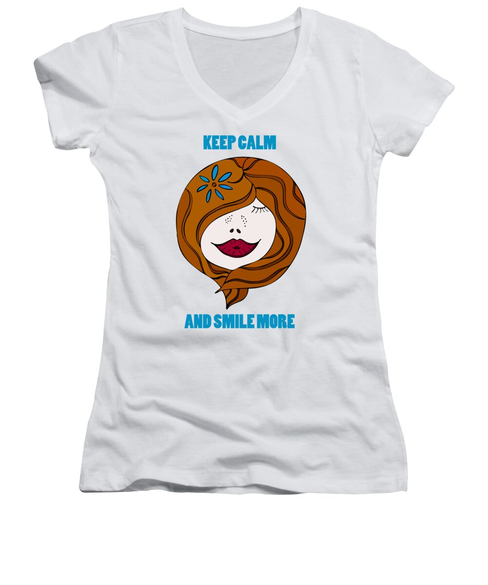 Keep Calm And Smile More Women's V-Neck featuring the painting Keep Calm And Smile More by Frank Tschakert